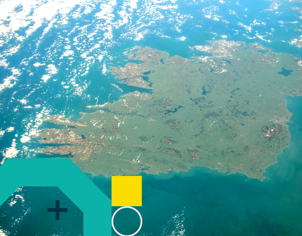 Hero image Ireland view from space with Horizon Europe shapes