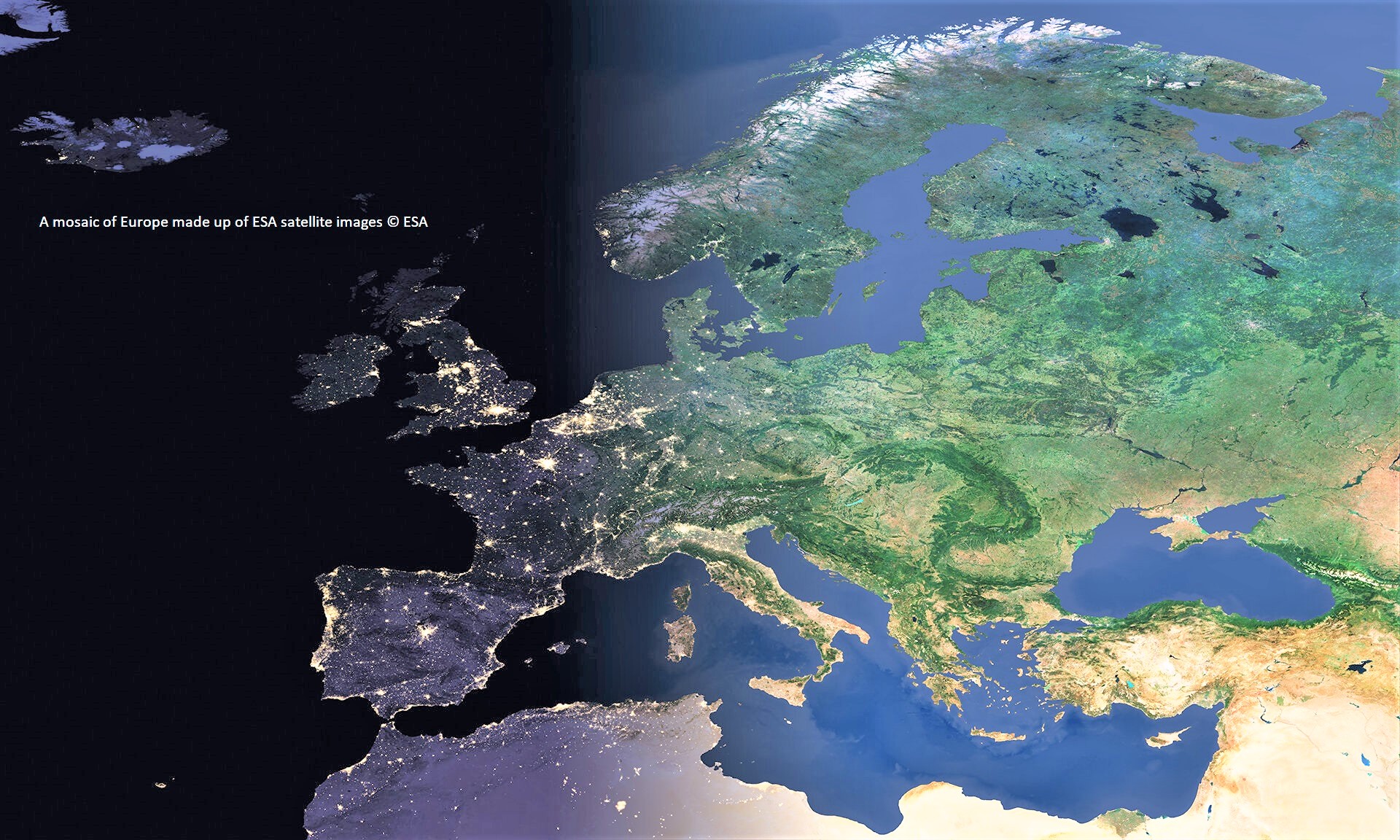 A mosaic of Europe made up of ESA satellite images